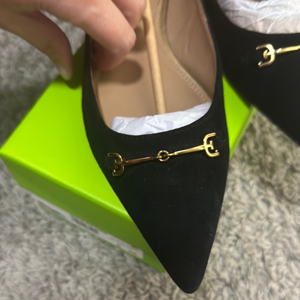 Black Women's Loafers with Gold Detail - Picture 3 of 5